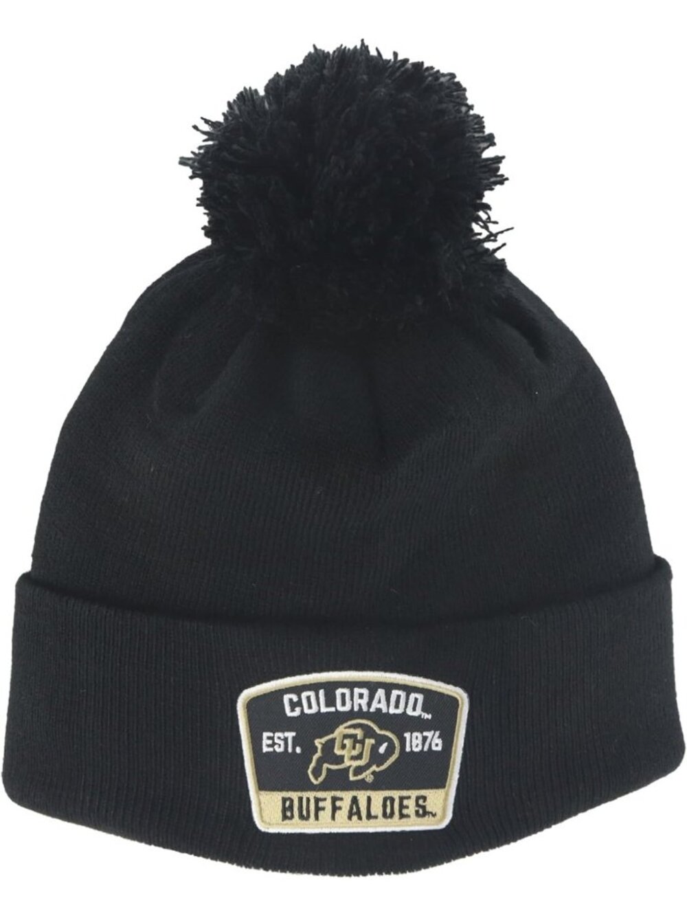 Cozy NCAA Pom Beanie Hat, Black with Patch, Perfect for Winter Sports & Fans